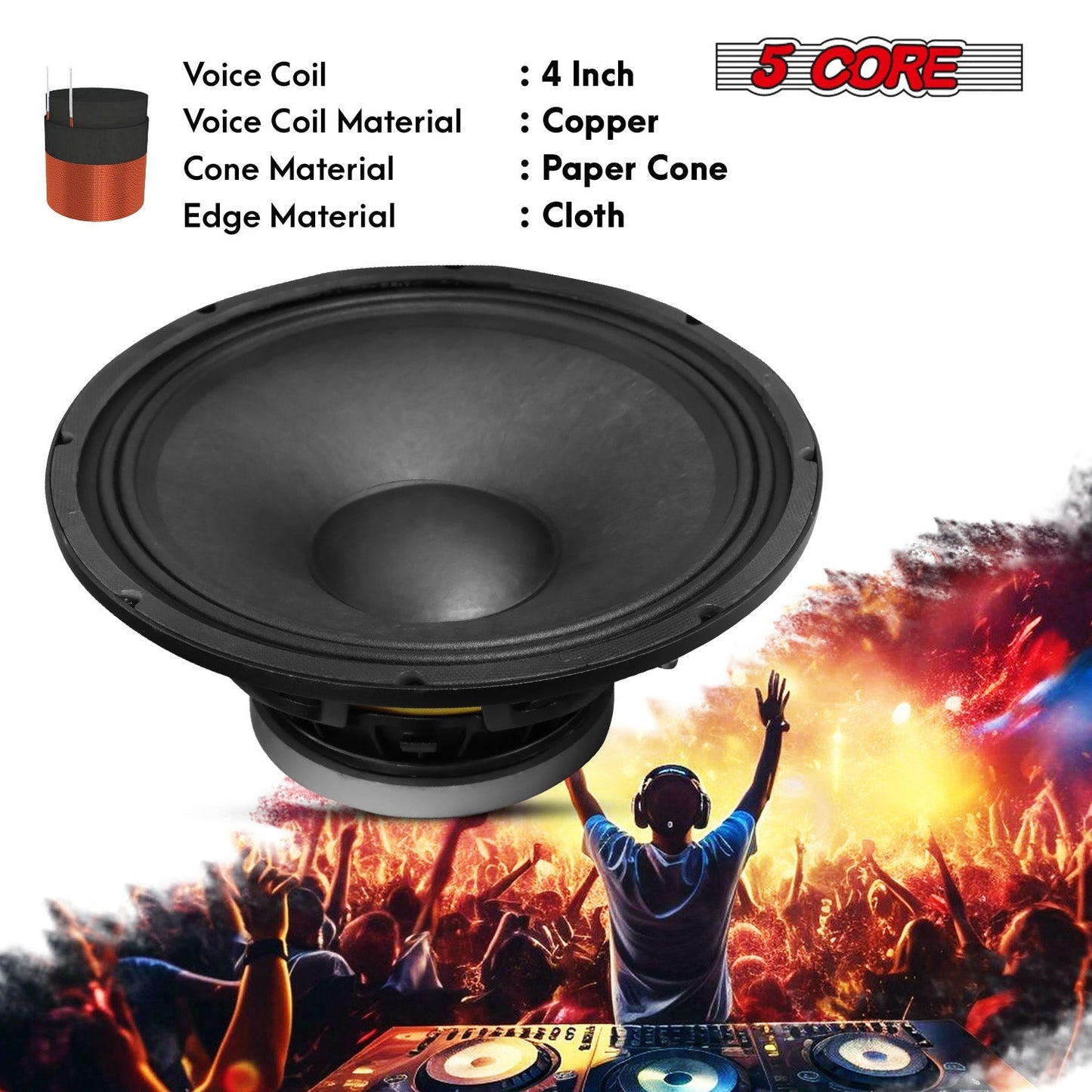 5Core 15 Inch Speaker 2000W Peak 8 Ohm Aluminum Frame Replacement DJ